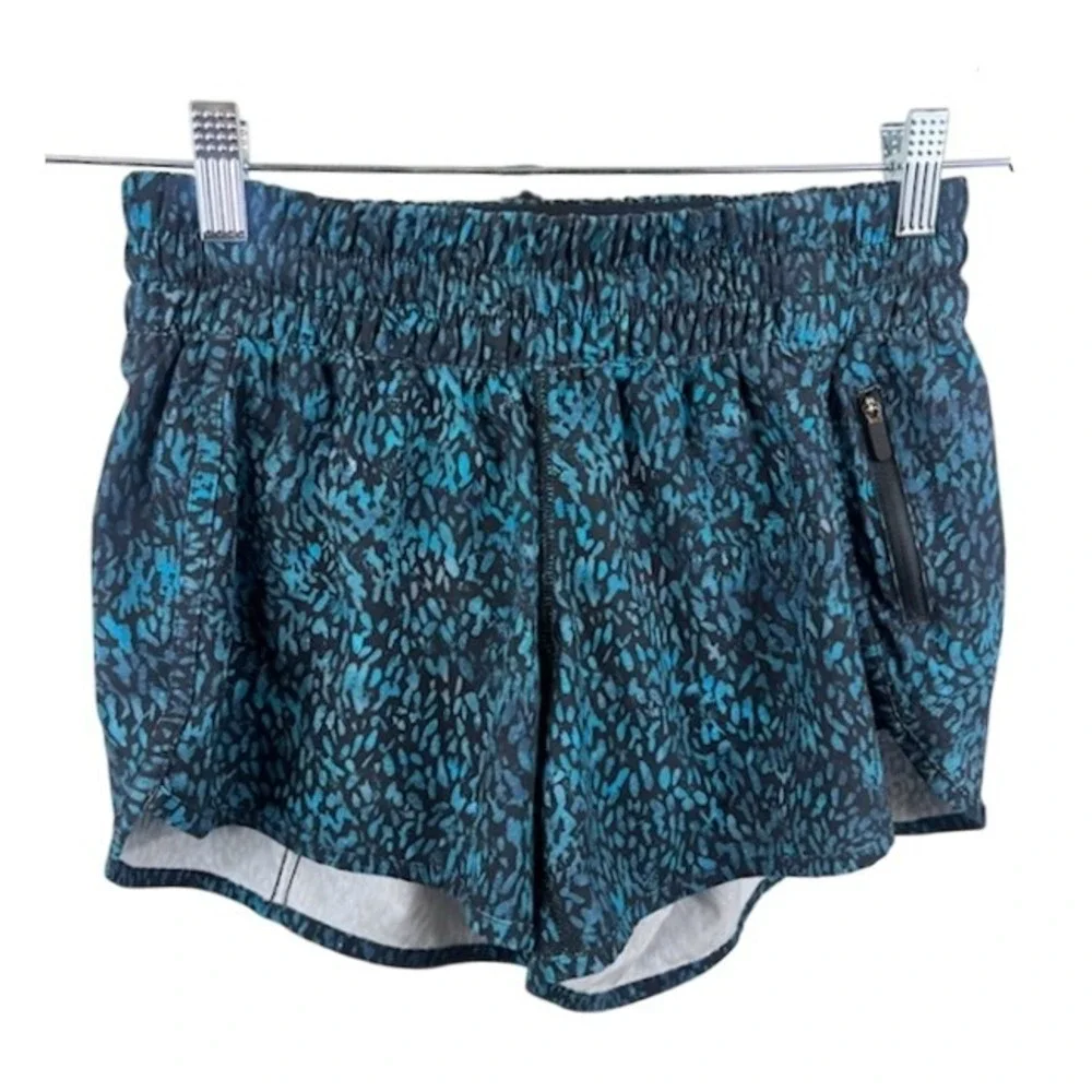 Lululemon Athletica Teal Abstract Print Athletic Running Shorts Women's Size 8